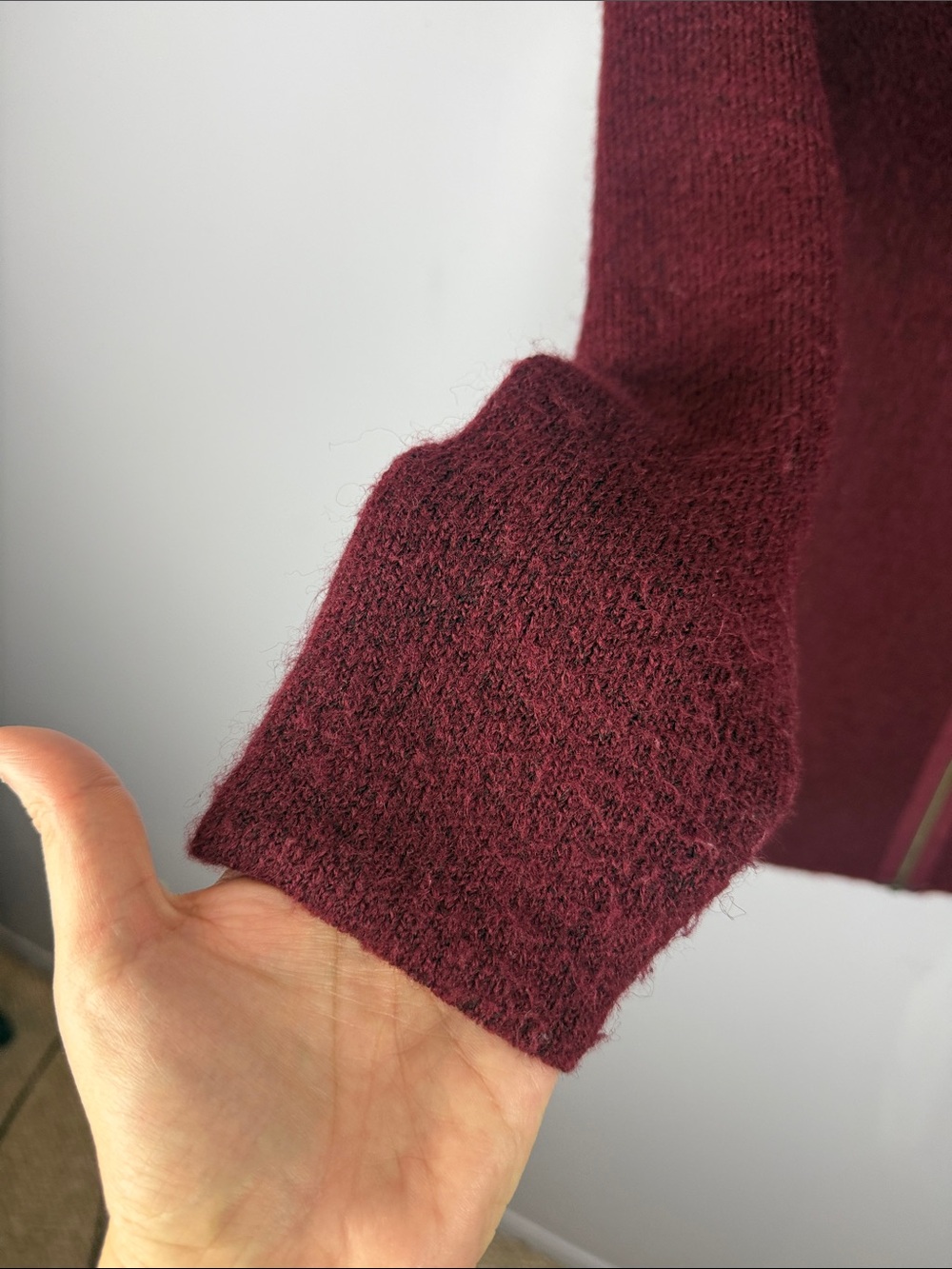 Tahari Asymmetric Zip Wool Blend Cardigan Coat Sweater Burgundy Red L - Picture 5 of 12